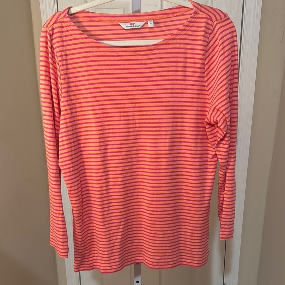 Vineyard Vines Pink and Orange Fitted Long Sleeve Blouse